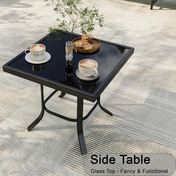 11 Pieces Patio Furniture Set, Metal Outdoor Conversation Sets with Fire Pit Table and Swivel Chairs for Backyard Garden Deck Porch Poolside (Thick Gray Cushions)