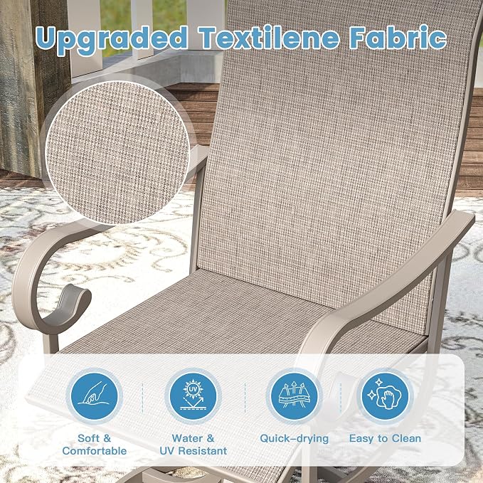 DIFY 9 Piece Outdoor Dining Set for 8, 59.8" Round Metal Dining Table with Umbrella Hole and Swivel Patio Chairs with Textilene Fabric, Patio Table and Chairs Set for Garden Backyard Deck, Sandshell