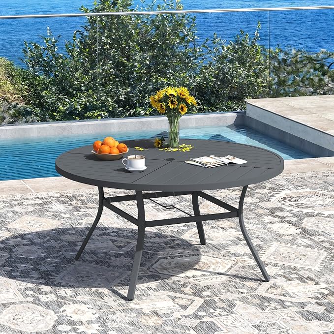 DIFY 7 Piece Outdoor Dining Set, Metal Patio Table and Chairs Set, 50" Round Dining Table & 6 Padded Textilene Swivel Patio Chairs, Outdoor Furniture Set for Garden Backyard Porch, Grey