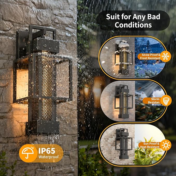 2 Pack Dusk to Dawn Outdoor Exterior Lighting Fixtures Wall Mount, Dimmable Wall Porch Lights for House, Sensor Outside Lantern Lamp, Waterproof Black Sconce Coach Lights for Garage (Bulb Included)
