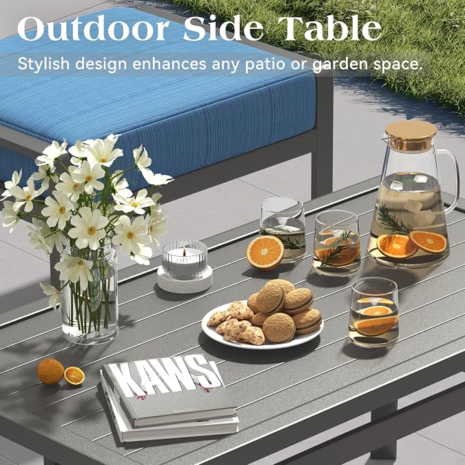 7 Piece Aluminum Patio Conversation Set, Outdoor Metal Furniture Set w/Rocking Swivel Chairs, 3-Seat Sofa, Ottomans and Coffee Side Table, 5" Thickened Cushions for Porch Yard, Poolside, Blue