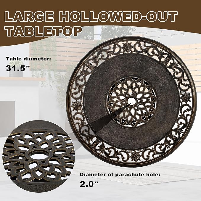 Grepatio 32" Outdoor Bar Table, Patio Cast Aluminum Height Bar Table, 41" Tall Patio Bistro Bar Table with Umbrella Hole, Round Patio High Top Dining Table for Garden Party