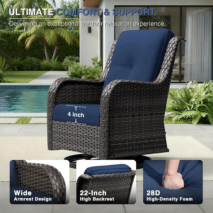 Joyside Outdoor Swivel Rocker Patio Chairs, Wicker Patio Furniture with High Back, Deep Seating, Wide Armrest, Thickened Cushions, Outdoor Rattan Furniture for Deck, Porch Use