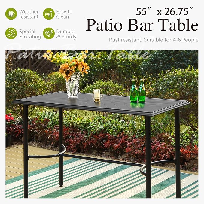 Sophia & William Outdoor Patio Bar Table Metal Bar Height Table Rectangular Dining Table for Garden, Backyard, Lawn and Poolside