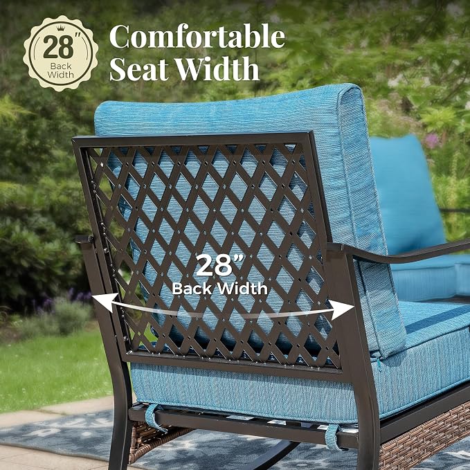 MIXPATIO Patio Furniture Set with Coffee Table, Outdoor Conversation Set with 2 x Fixed Chairs, 2 x Swivel Chairs, 1 x 3-Seat Sofa for Lawn Garden Backyard, Pacific Blue