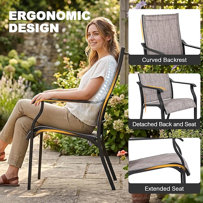NUU GARDEN 7-Piece Patio Dining Set, Rust-Resistant Outdoor Dining Set, Include 6 Textilene Aluminum Chairs and Rectangular Dining Table with 1.6" Umbrella Hole and Aluminum Tabletop, Grayish Brown