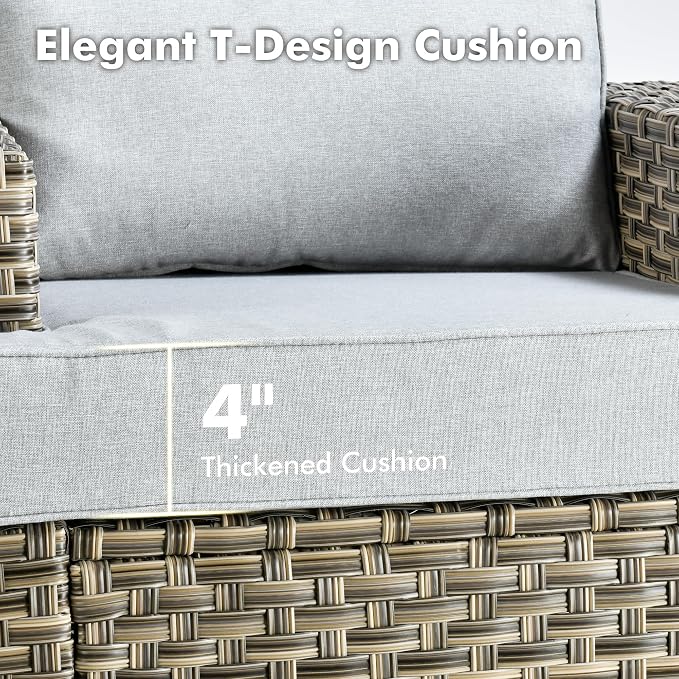 Weaxty 7 Pieces Outdoor Furniture Set, Patio Sectional Sofa Wide Seats Couch Chair with Ottoman, Thick Cushion All-Weather Rattan Patio Conversation Sets for Backyard Porch Balcony, Grey