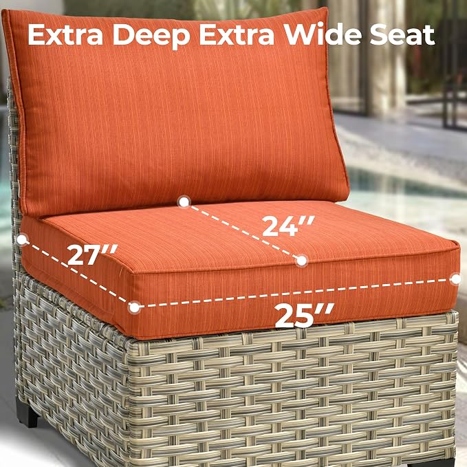 HOOOWOOO Outdoor Sectional Patio Furniture Set with Fire Pit Table,13 Pieces Wicker Conversation Sets L Shaped Couch,Extra Deep Out Door Sofa Outside Furniture with Swivel Rocking Chairs,Brick Red