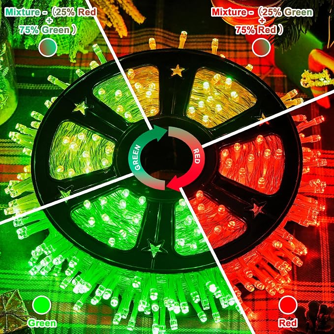 JMEXSUSS 168ft 600 LED Red to Green Halloween Lights Outdoor Indoor | Red Green Color Changing Christmas Lights, Christmas Twinkle String Lights Plug in for Tree Porch Yard Halloween Decorations
