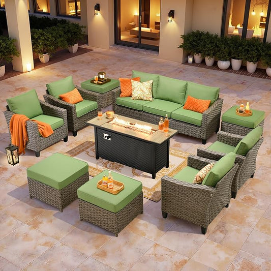 CAODOC Wicker Patio Furniture Set,8 Pieces Modern Outdoor Conversation Set Sectional Sofa with Cushion and Ottomans for Garden, Poolside, Backyard