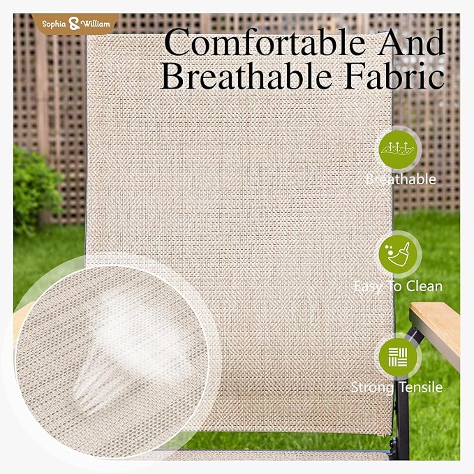 Sophia & William Round Patio Dining Set for 4 with Aluminum Chairs, Beige | Metal table, Stackable sling chairs, Breathable & quick-drying, Light-weight & space-saving, Umbrella Hole, Outdoor, 5 piece