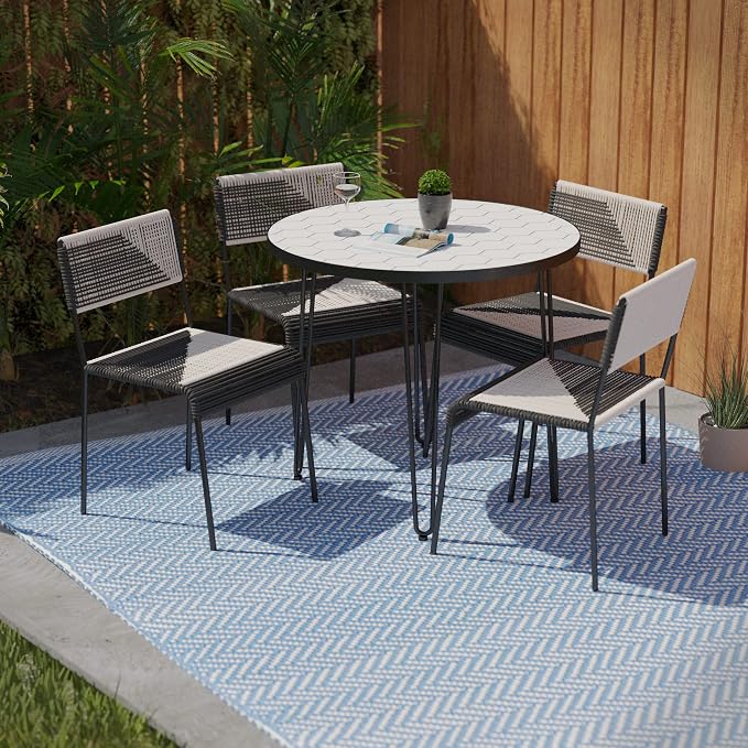 SEI Outdoor Patio Furniture - Watkindale Outdoor Bistro Table & 4 Chairs - Transitional Design White Rattan - Ideal for Patio, Backyard (OD117245)