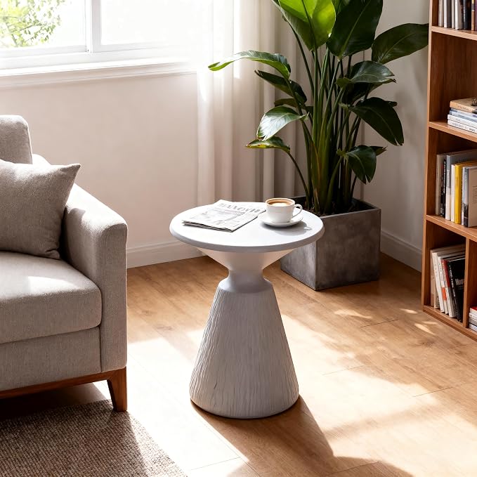 16.73" Cement End Tables for Patio,Aqua Grey | Modern Small Round Side Accent Table,Tree Stump Garden Stool Drum Indoor and Outdoor