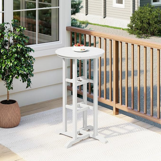 Costaelm Outdoor Bar Table, 42" Counter Height Round Patio Cocktail Bar Table, Patio Bar Table Bistro Dining Table Pub Table for Front Porch Deck, Backyard, Garden, White