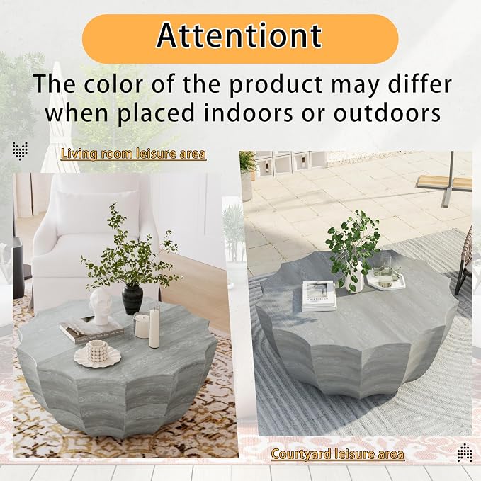 35.43" Concrete Outdoor Table,Modern Round Stone Coffee Table,Waterproof Outdoor Coffee Table for Patio for Terraces, Gardens, Backyards and Living Rooms (Marble White, 35.43")