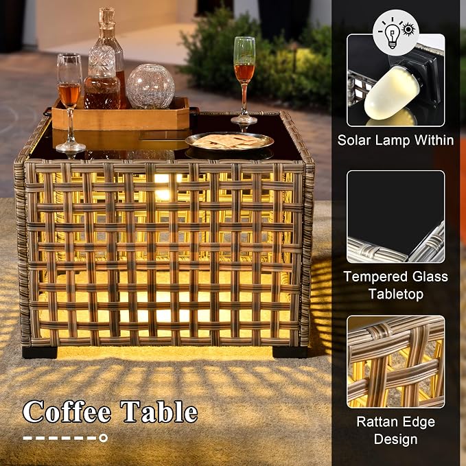 Patio Conversation Set,5 Pieces Wicker Patio Furnitures with Swivel Chair and Coffee Table,All Weather Patio Furniture Set for Garden,Backyard,Poolside(Sapphire Blue)