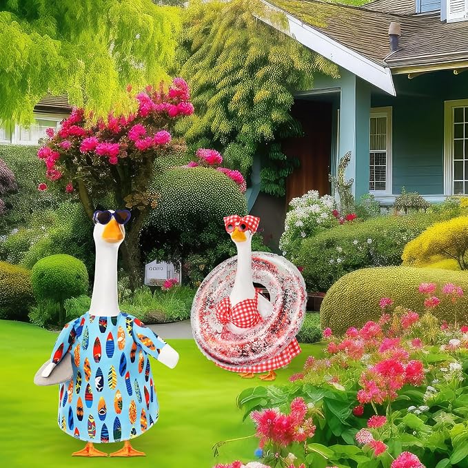 Bikini Porch Goose Outfits with Sunglasses and Swimming Tube for 23" Summer Goose Costume Garden Patio Statue Decor(Bikini)