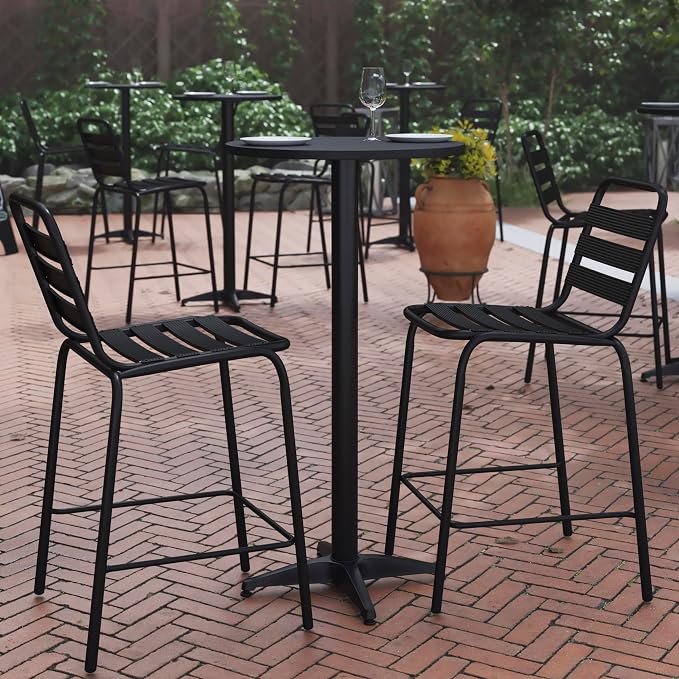 Flash Furniture Metal Bar Table - Aluminum Patio Table - Mellie 23.5"H Round Bar Height Table - Indoor/Outdoor - Black