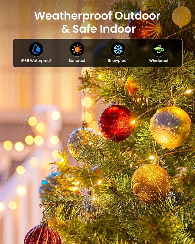 Minetom Solar Fairy Lights, 4 Pack Total 132 FT 400 LED Solar String Lights | IP65 Waterproof Twinkles Lights with 8 Modes, Christmas Lights Outdoor for Patio Party Garden Yard Tree Decor (Warm White)