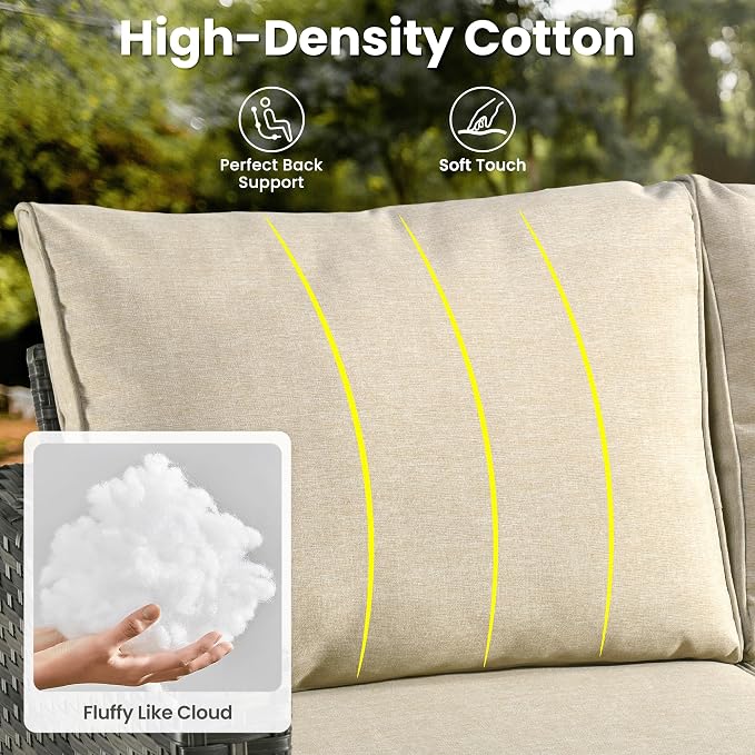 ovios 6 Pieces Patio Furniture Set, Outdoor Wicker Sofa Couch with Swivel Glider Chairs Comfy Cushions, Modern Deep Seat Rattan Conversation Sets for Deck Porch, Beige