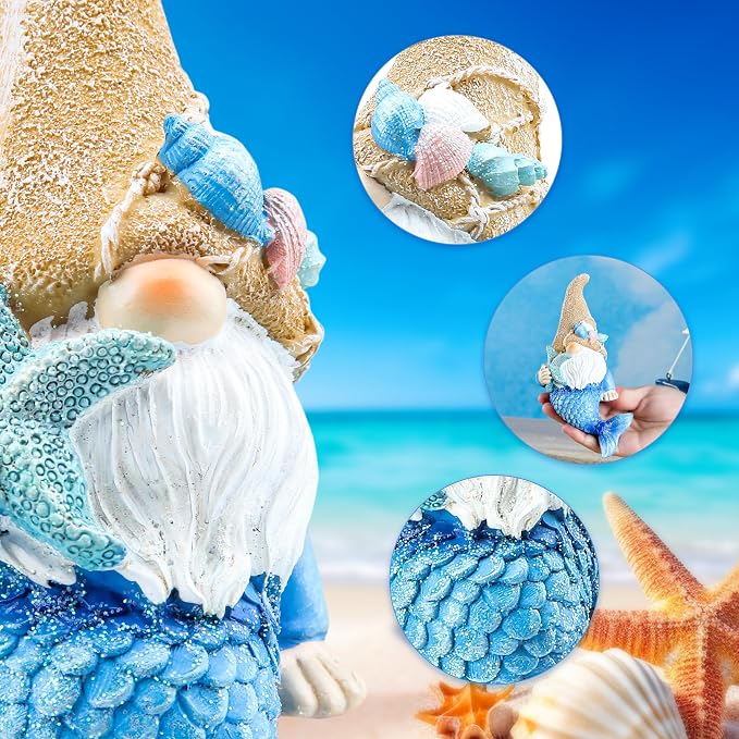 Mermaid Garden gnome Statue Outdoor Decor, Beach Decor for Outside Indoor | Mermaid Gnomes Figurine for Garden decor, Beach Gnomes for Patio Lawn Yard Porch Shelf Bookshelf Edge Table Windowsill