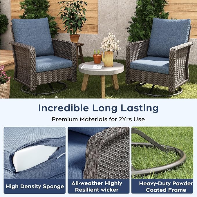 Yechen Patio Furniture Set 9 Peices with 44" Propane Gas Fire Pit Table -2 Wicker Swivel Rocking Chair, 12 seat Outdoor Sectional Set with-4.3'' Cushion Conversation Sofa Set for Porch,Backyard