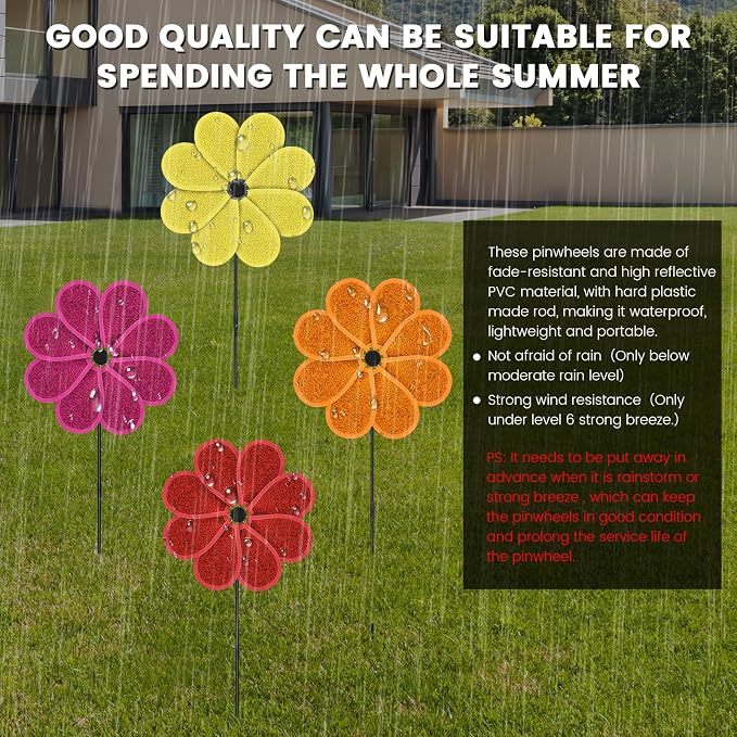 4PCS 11.4" W x 28" H Reflective Pinwheels Sparkly Lawn Wind Spinners Colorful Rainbow Windmill for Garden Decoration Bird Devices Deterrent to Scare Birds Away (Multicolor-1 Four Colors)