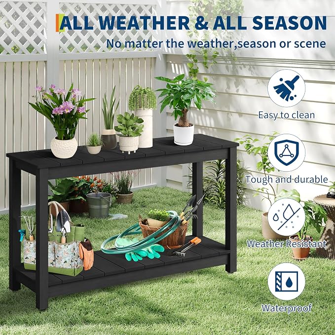 Outdoor Console Table for Patio - 48 Inch 2-Shelf Wood Patio Table with Weatherproof Finish, All-Weather Buffet & Storage Table for Porch, Entryway, Garden