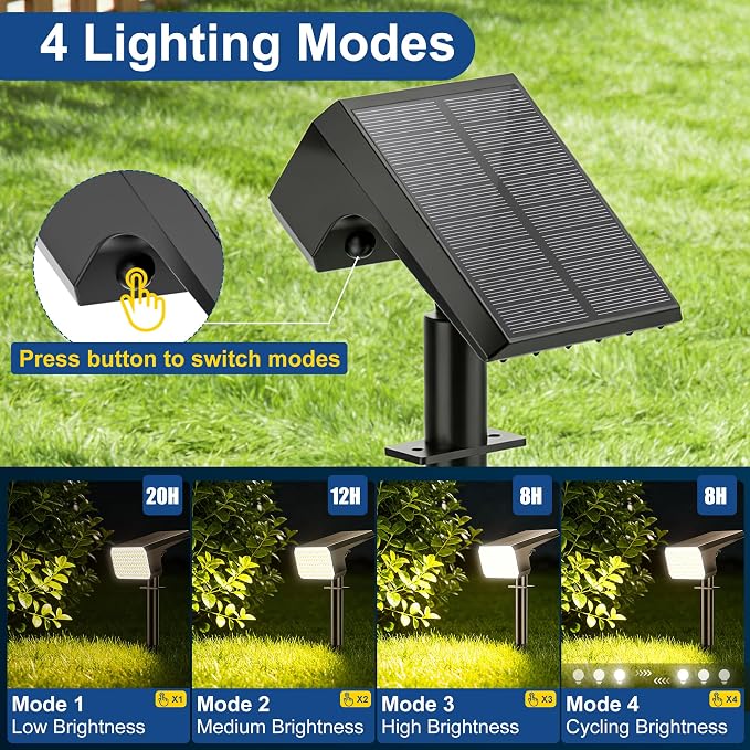 LANSOW Solar Spot Lights Outdoor Waterproof IP67, (8 Pack/90 LED/4 Modes) Solar Landscape Spotlights, 2-in-1 Solar Powered Flood Lights for Yard Garden Pathway Outside Tree, Auto ON/Off(Warm White)