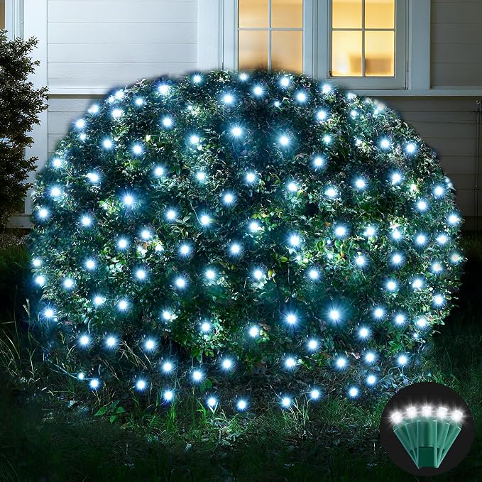 Led Net Lights Christmas Lights Outdoor 200Leds 9ft x 6ft Upgraded White Christmas Net Lighting, Waterproof 5mm LED Wide Angle Outdoor Indoor Mesh Net Light for Trees, Bushes, Shrubs Decorations
