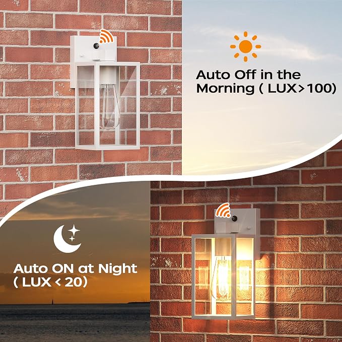 WIHTU Dusk to Dawn Exterior Lighting Fixtures, Outdoor Porch Light Sconce | 10.65 inch, Anti-Rust Metal Frame, Tempered Glass, E26 Base, Waterproof, Wall Sconce for House, Patio, Garage, Entryway
