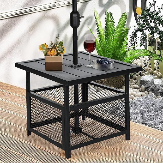 SUNCROWN Outdoor Patio Side Table with 1.57" Umbrella Hole, Patio Bistro Square Table, Garden Furniture Deck Pool Table