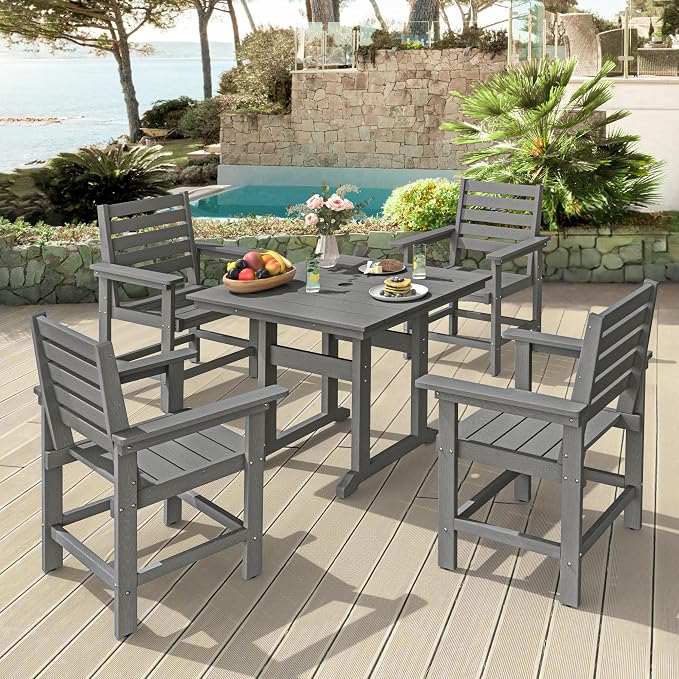 Patio Dining Chairs Set of 2, HDPS Weather Resistant Outdoor Chairs with Armrest, Heavy Duty 300LBS Support Patio Chairs for Backyard Deck Porch Balcony, Gray