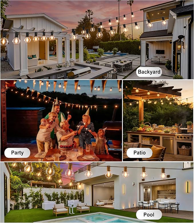 Outdoor String Lights 200FT Wateproof Outside Lighting for Patio Backyard | 104 Shatterproof Dimmable G40 Globe Bulbs,2-Pack x 100FT Linkable Outdoor Lights for Porch Bistro Garden Gazebo Balcony Yard