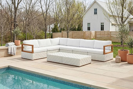 PURPLE LEAF Patio Conversation Sets 8 Pieces, Premium Leather Outdoor Couch Sectional Sofa, L-Shaped Patio Outdoor Furniture Set with Olefin Cushions, Patio Couch for Porch, Balcony, Garden, White