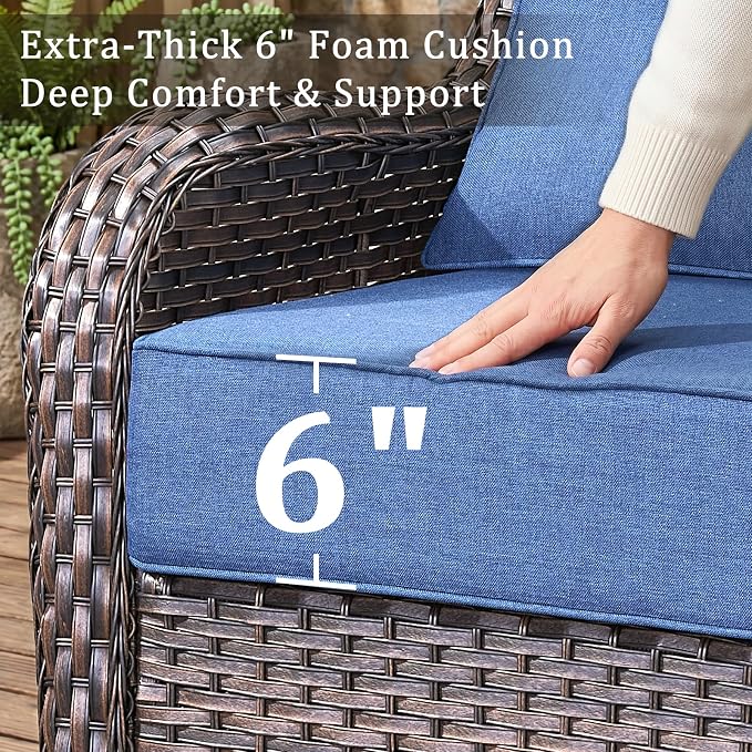 6 Piece Wicker Patio Furniture Set with Swivel Rocker Chairs Set of 4 Brown