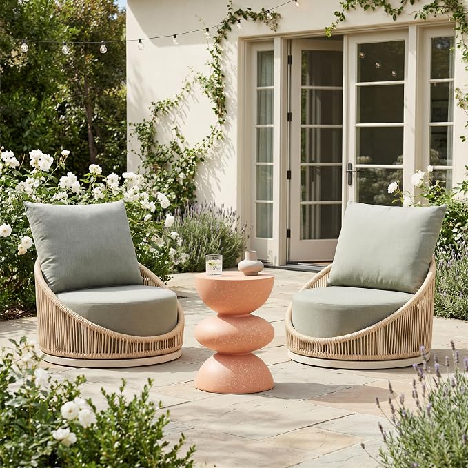 Tressa Side Table Terracotta, Brown End Table, Modern Style, Faux Terrazzo Poly Cement Round Shape Tabletop, Poly Cement, Outdoor Living, 12.6" W x 12.6" D x 17.7" H