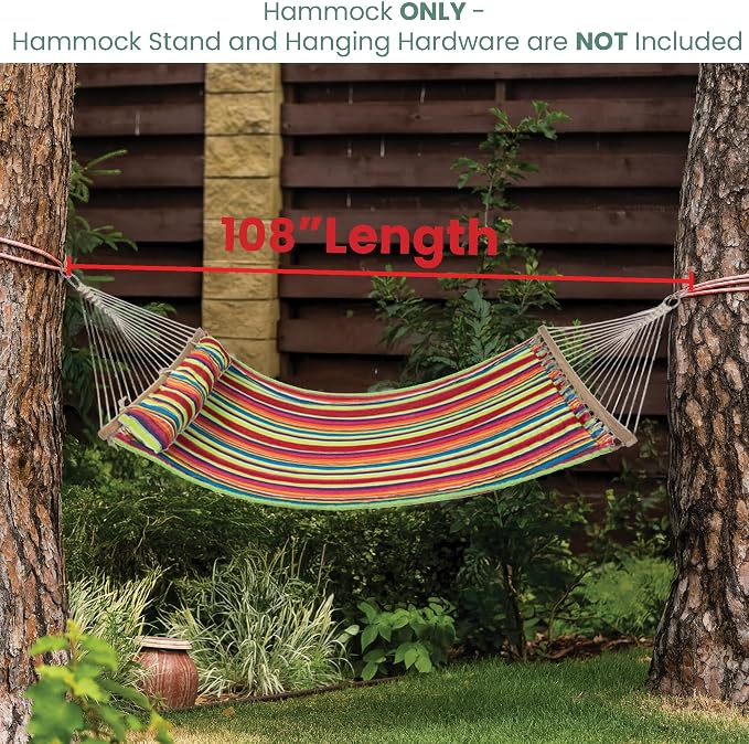 Striped Quilted Two Person Double Hammock with Pillow - 9' x 55" - Multicolor