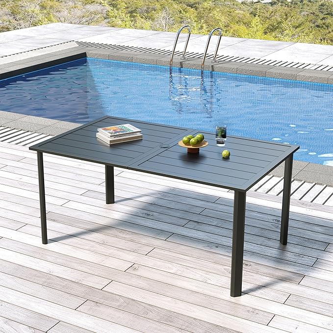 Patio Table for Garden Backyard Use,63" x 38" Large Weather-Resistant Outdoor Dining Table for 6 Person,Black