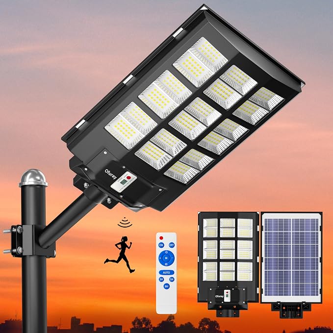 Solar Street Lights Outdoor, Of-3600W Commercial Parking Lot Light | Solar Flood Light, LED Area Light with Motion Sensor, Dusk to Dawn, Remote Control for Security Lighting in Streets, Barns