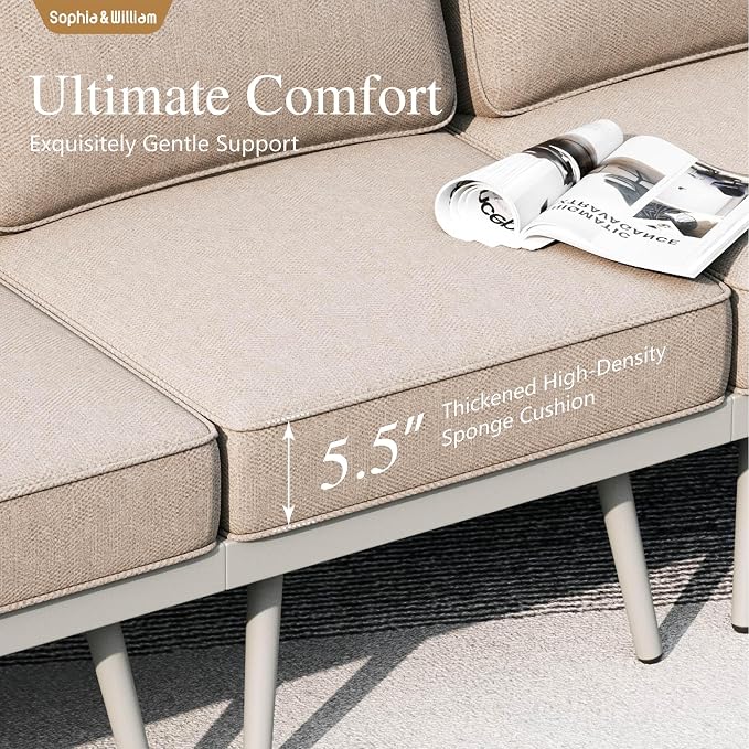 Sophia & William 2-Seat Patio Furniture Sectional Wicker Loveseat, Outdoor Love-seat with Classic Rope PE Rattan, All-Weather Sofa with Anti-Rust Frame and Olefin Cushions