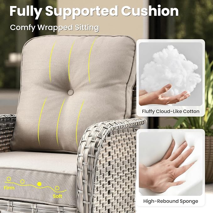 ovios 8-Piece Patio Furniture Set with L-Shape Sofa Chaise, Outdoor Sectional Couch Swivel Gliders, Modern Modular Wicker Rattan Conversation Set, Beige