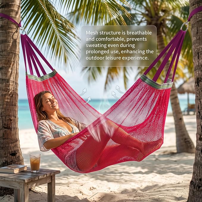 Hammock Camping, Breathable Mesh Portable Hammock, Anti-roll Outdoor Hammocks for Adults, Includes Storage Bag Red