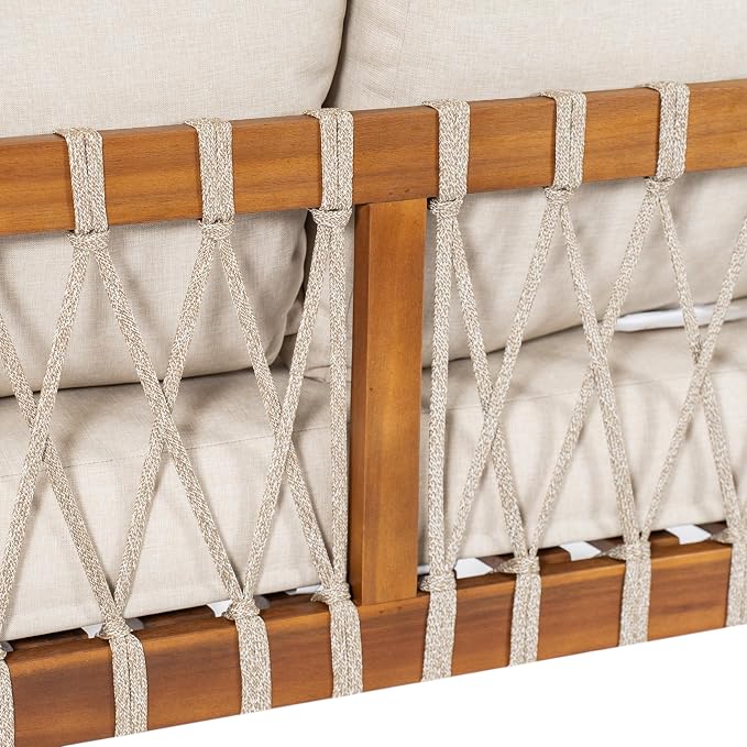 Christopher Knight Home Haven Acacia Wood Outdoor Loveseat and Coffee Table Set, 2 Piece Patio Furniture Set with Water-Repellent Cushion, Solid Wood Outdoor Conversation Set, Beige+Teak