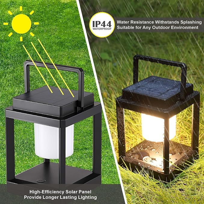 Outdoor Table Lamp, Brightness LED Nightstand Lantern, Portable Rechargeable Solar Lamp Waterproof, Touch Control Outdoor Lamps Cordless Lights Decorative for Patio/Walking/Reading/Camping