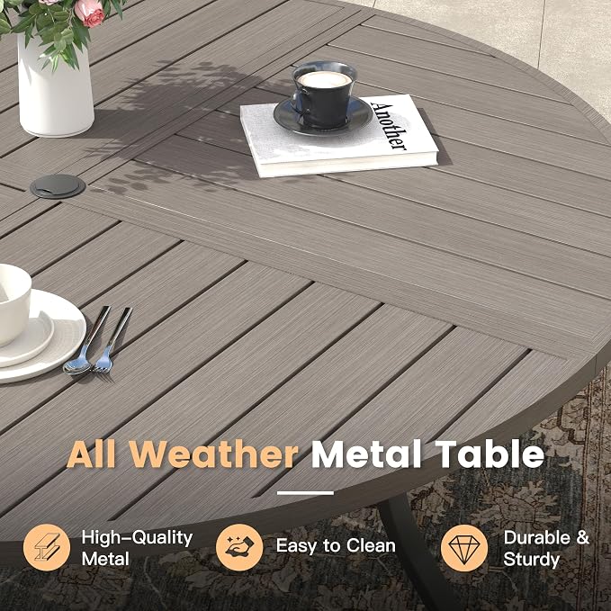 Outdoor Dining Set for 8, 60.1" Outdoor Dining Table with Umbrella Hole and Padded Textilene Patio Swivel Chairs, 9 Pieces Patio Table and Chairs Set for Garden Backyard, Grey