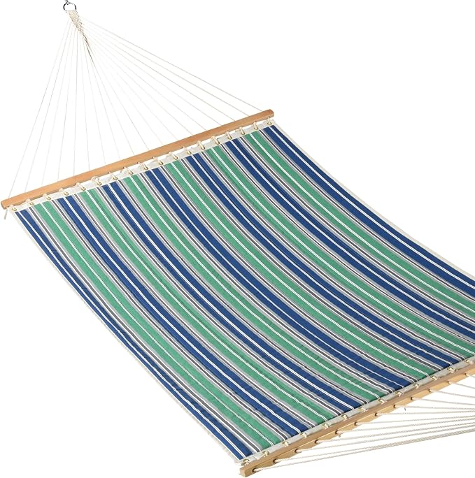 Quilted Hammock and Tribeam Stand (Green and Blue Stripe with TRIBEAM Stand Black)
