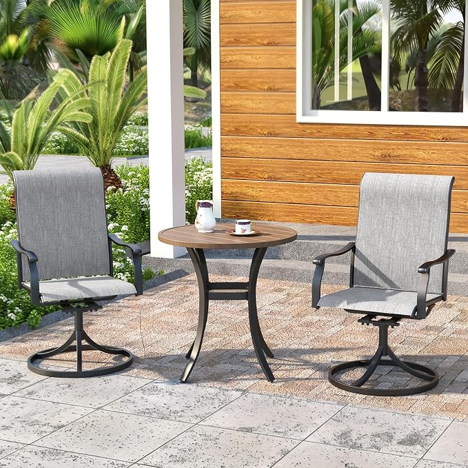 Outdoor Dining Set,27.5"x 27.5"x 28" Round Patio Table with 2pcs Swivel Chairs,Outdoor Furniture Set for Garden Backyard Lawn Poolside
