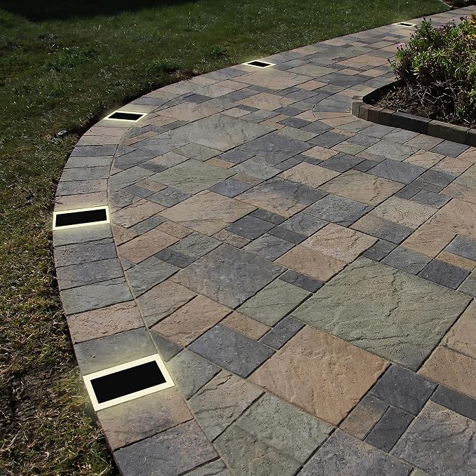 LUMENGY Solar Paver Light 4×8 inch (3.93x7.87), Stainless Steel with Tempered Glass, 2700K Warm White Glare-Free Lighting for Driveways, Walkways and Patios, IP67 Waterproof, Drive-Over Rated