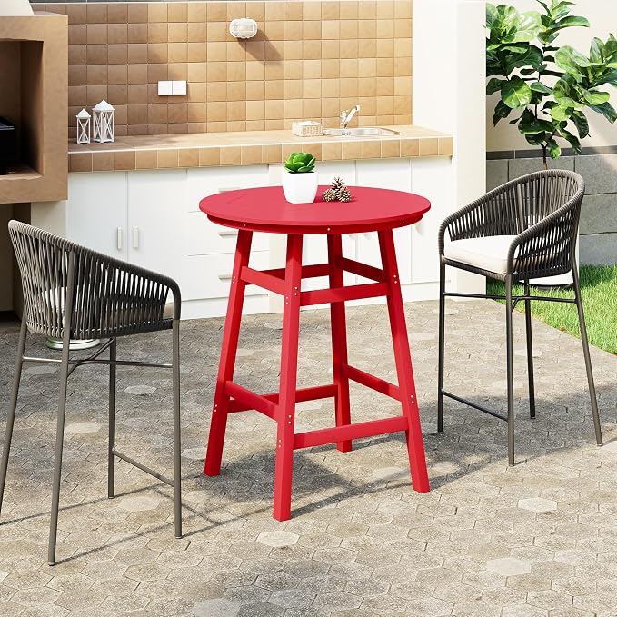 WestinTrends Malibu Outdoor 35" HDPE Round Patio Bar Height Table, Red